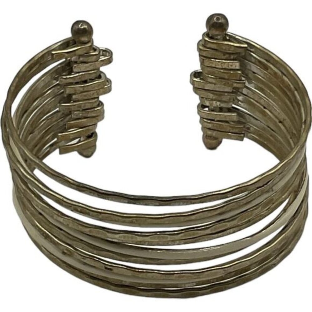 Hammered Gold-Tone Cuff Bracelet Adjustable Spiral Design